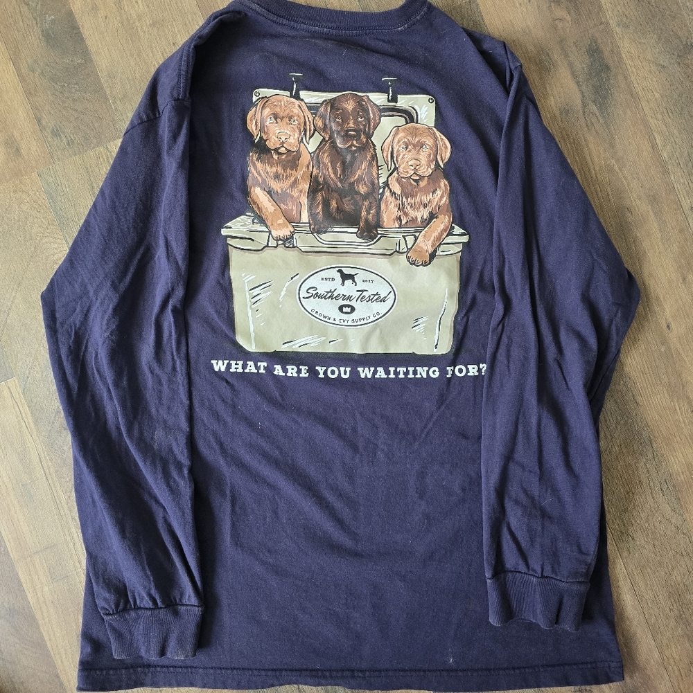 Crown & Ivy Southern Tested Graphic Tee XL Purple Long Sleeve Dog Shirt